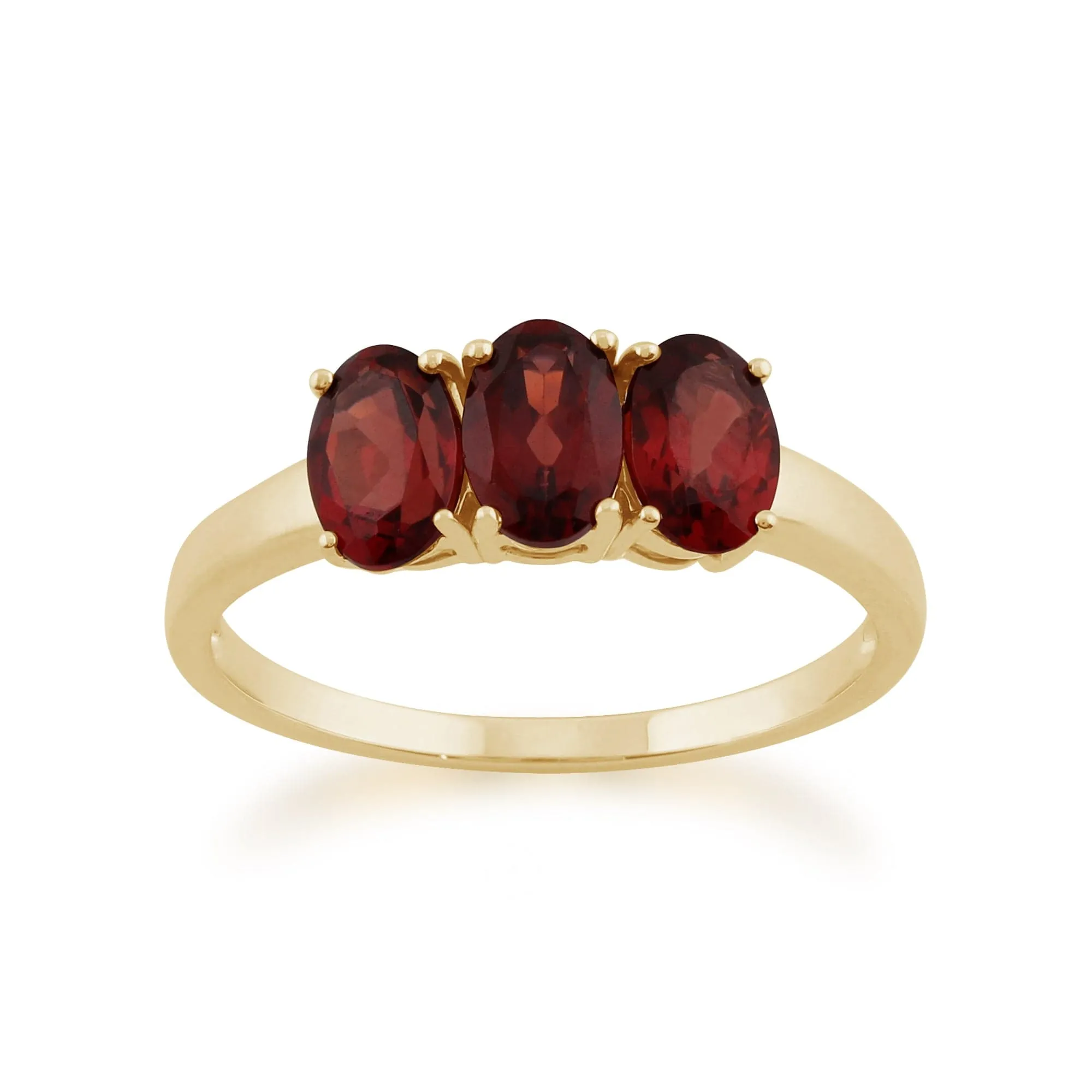 Gemondo 9ct Yellow Gold 1.66ct Mozambique Garnet Trilogy Ring sold by Gemondo Jewellery