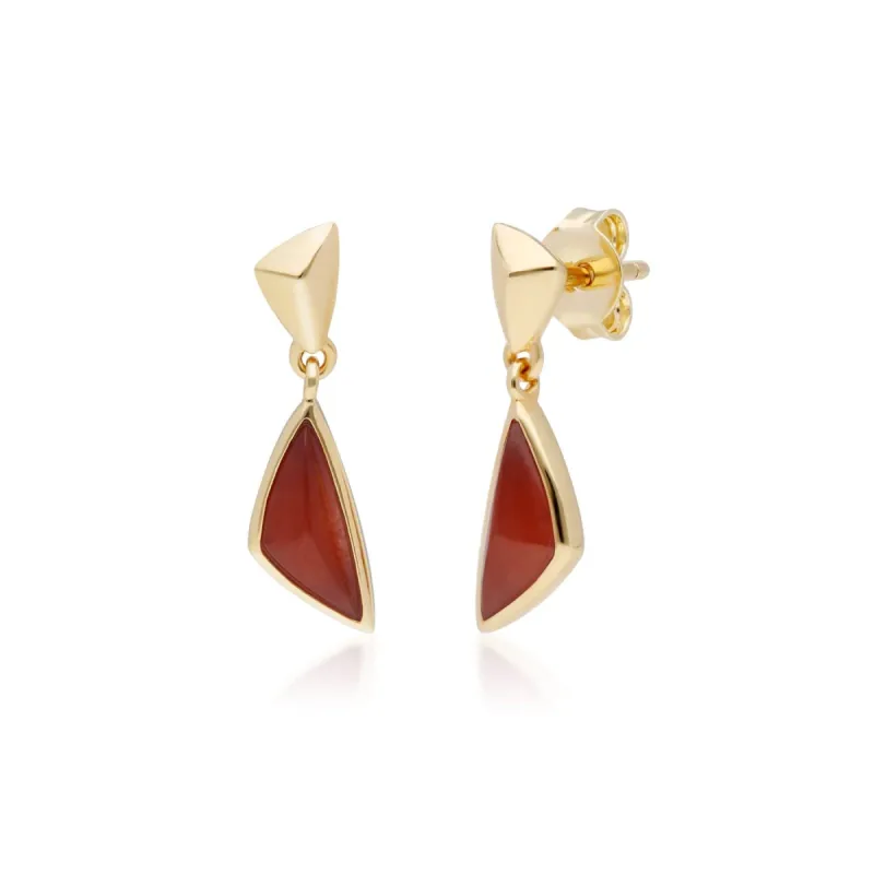 Micro Statement Dyed Red Jade Drop Earrings in Gold Plated Silver sold by Gemondo Jewellery