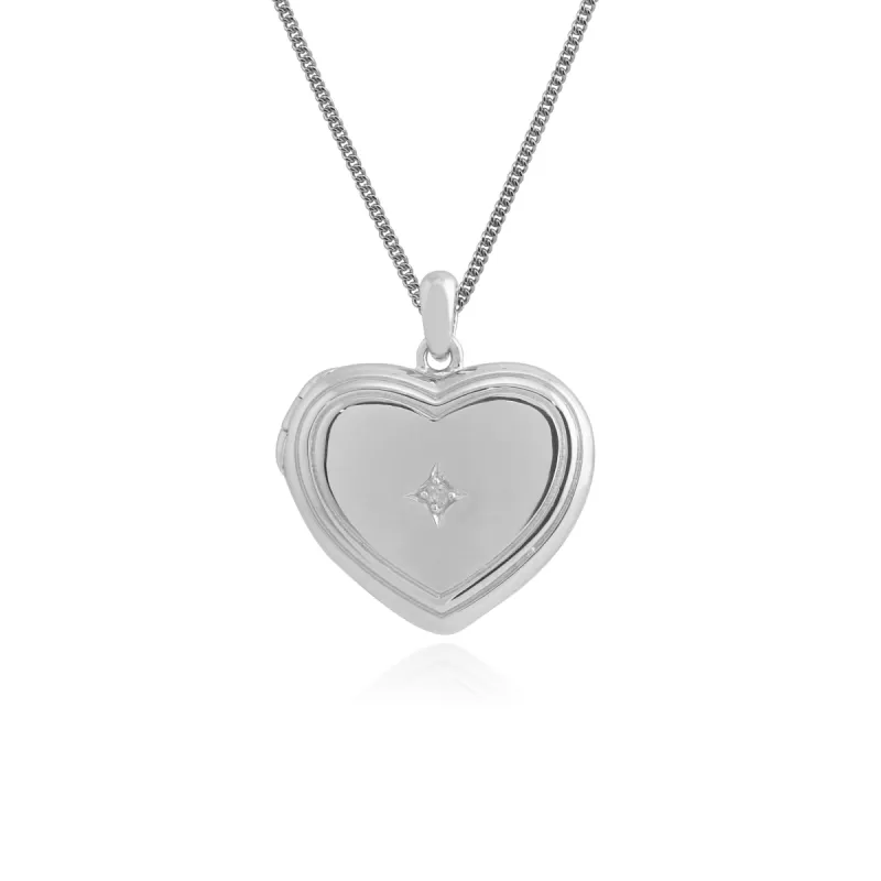 Gemondo 925 Sterling Silver 1pt Diamond Heart Locket Pendant on 45cm Chain sold by Gemondo Jewellery