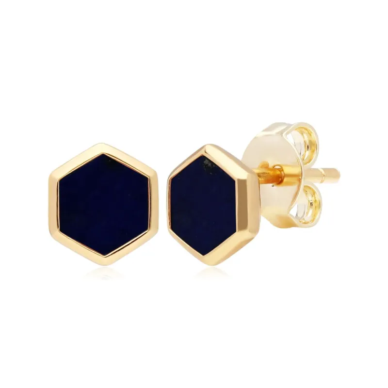 Micro Statement Lapis Lazuli Stud Earrings in Gold Plated Silver sold by Gemondo Jewellery