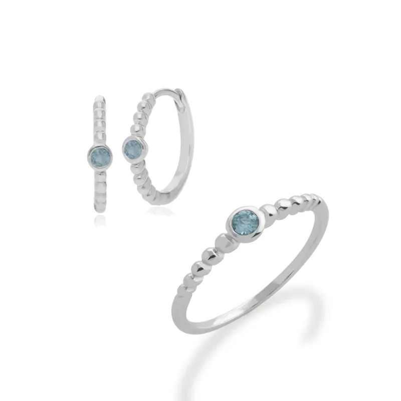 Essential Round Aquamarine Hoop Earrings & Ring Set in 925 Sterling Silver sold by Gemondo Jewellery