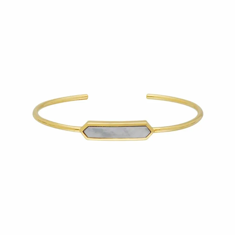 Geometric Prism Blue Lace Agate Bangle in Gold Plated Sterling Silver sold by Gemondo Jewellery