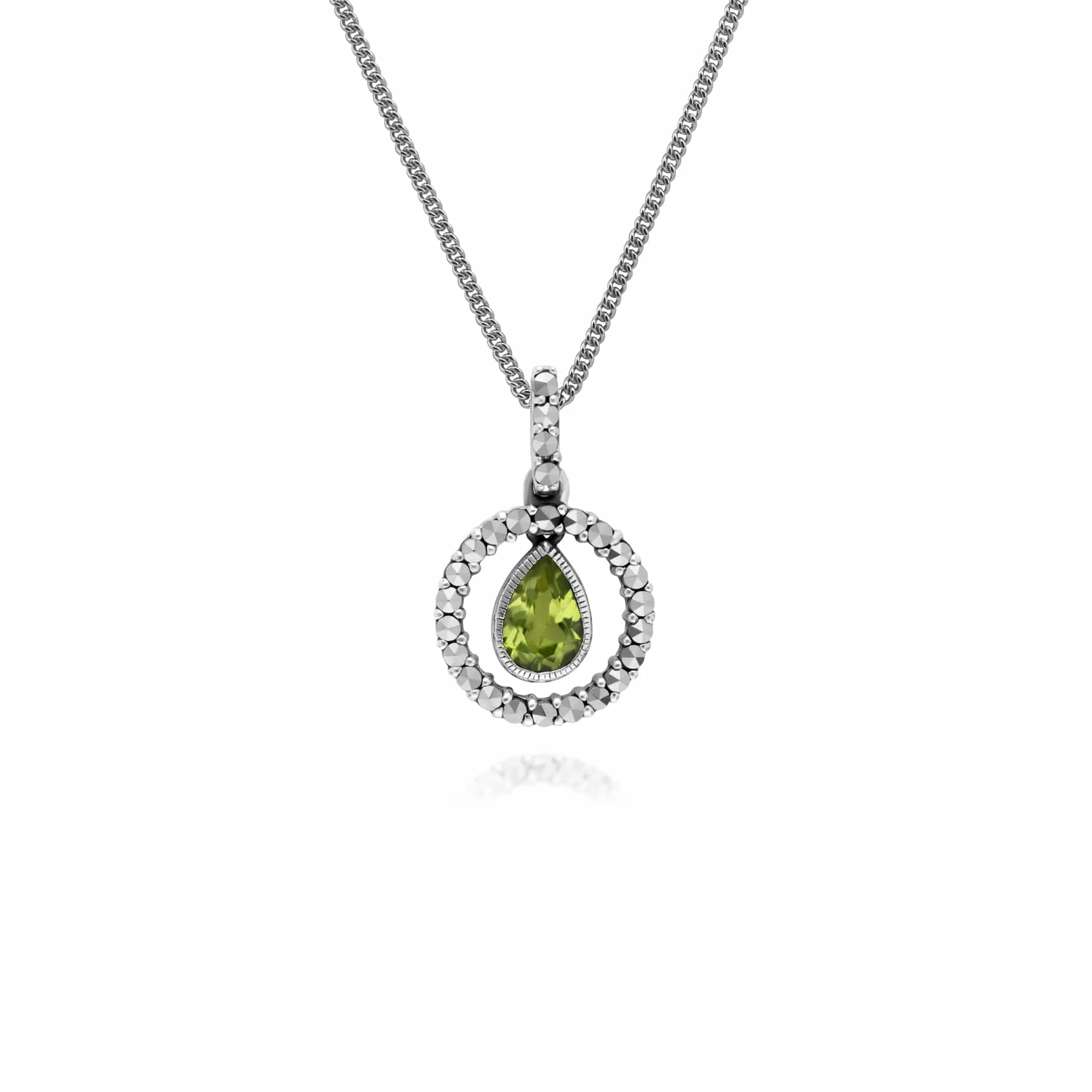 Classic Tear Drop Peridot & Marcasite Drop Earrings & 45cm Necklace Set sold by Gemondo Jewellery product image thumbnail 3