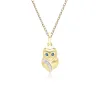 Gardenia Sapphire and White Sapphire Owl Pendant Necklace in 9ct Yellow Gold sold by Gemondo Jewellery