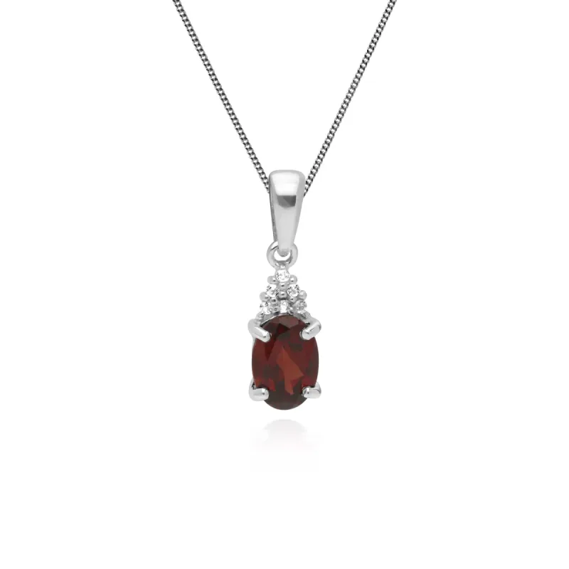 Classic Oval Garnet & White Topaz Pendant in Sterling Silver sold by Gemondo Jewellery