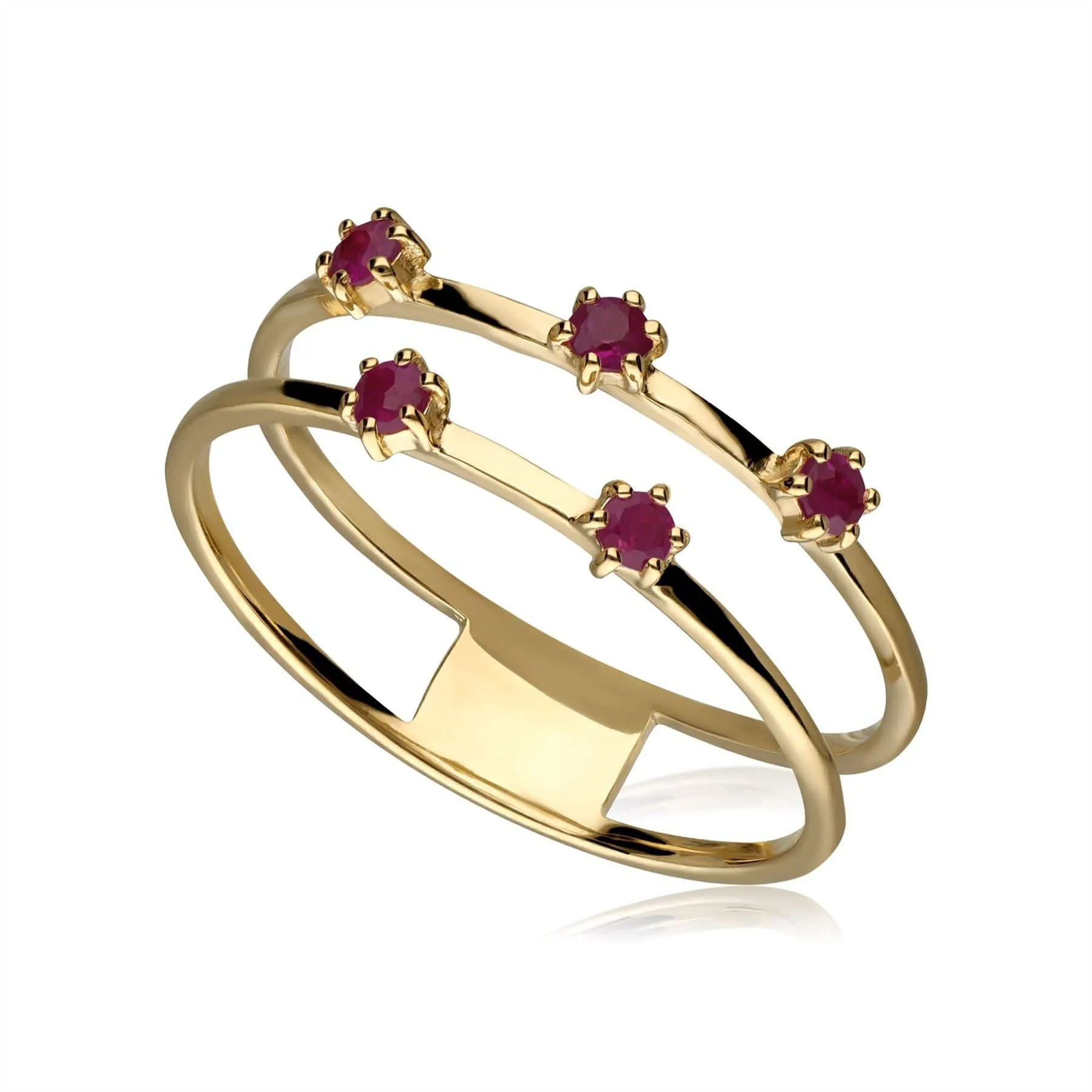 Ruby Double Band Ring In 9ct Yellow Gold sold by Gemondo Jewellery