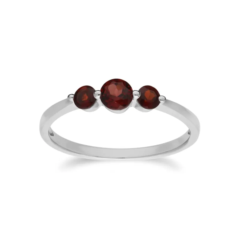 Essential Round Garnet Three Stone Gradient Ring in 925 Sterling Silver sold by Gemondo Jewellery