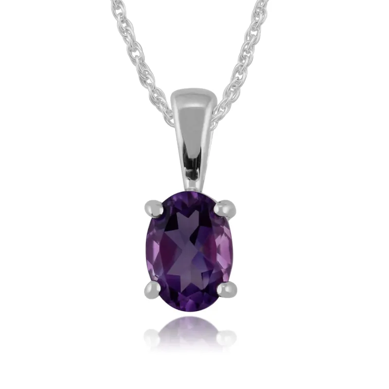 Classic Oval Amethyst Pendant in 9ct White Gold sold by Gemondo Jewellery