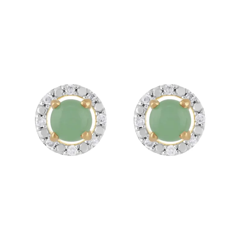 Classic Round Jade Stud Earrings with Detachable Diamond Round Earrings Jacket Set in 9ct Yellow Gold sold by Gemondo Jewellery