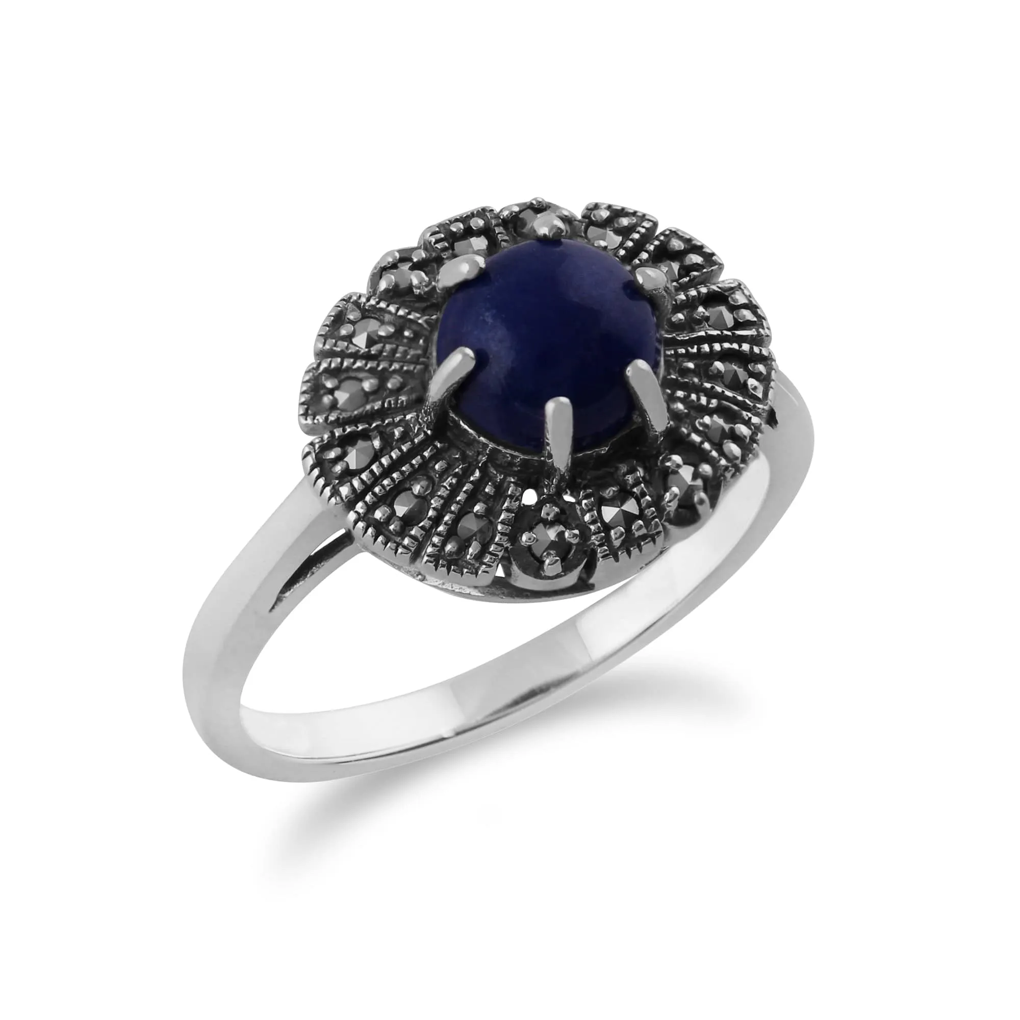 Gemondo 925 Sterling Silver 0.62ct Lapis Lazuli & Marcasite Art Deco Ring sold by Gemondo Jewellery product image thumbnail 2