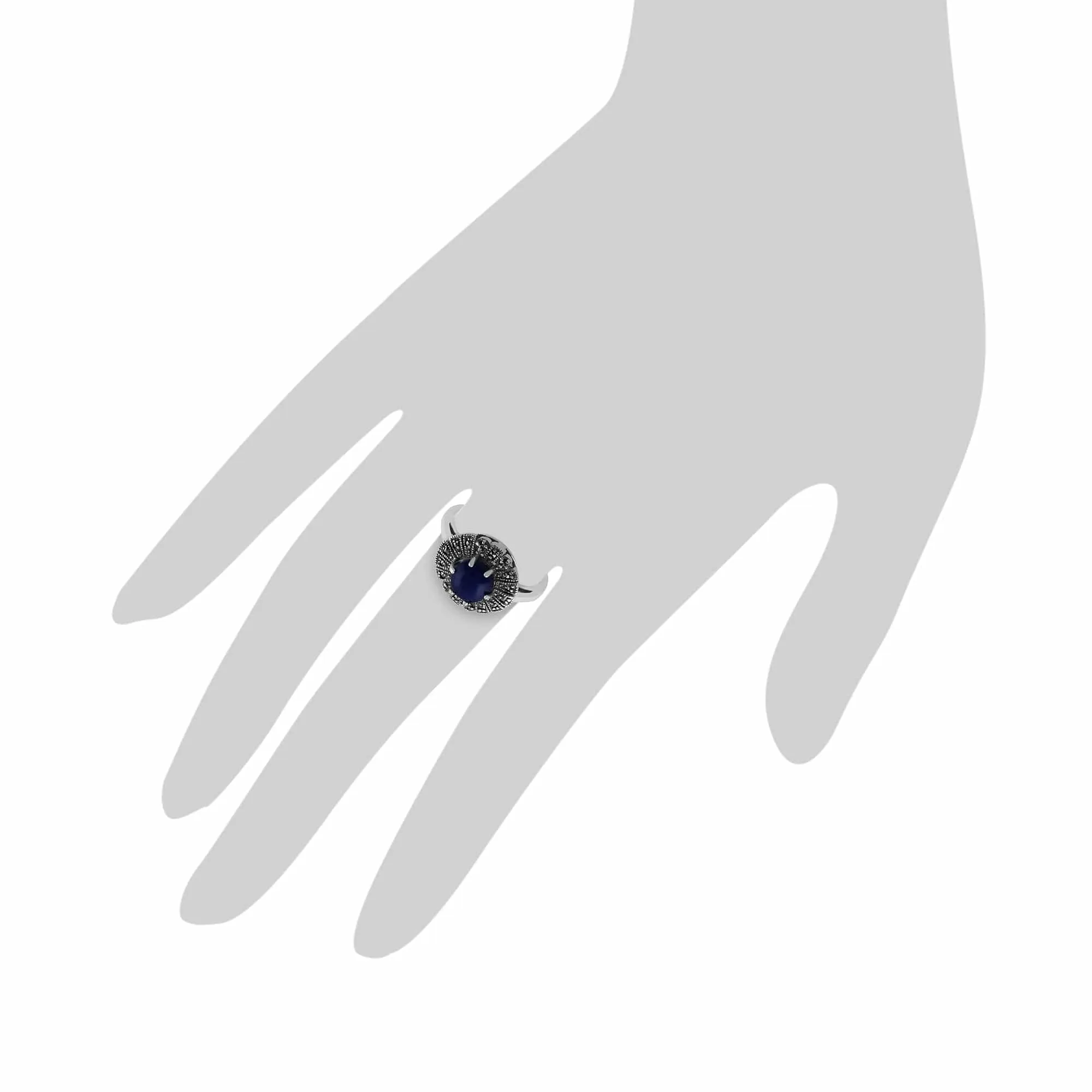 Gemondo 925 Sterling Silver 0.62ct Lapis Lazuli & Marcasite Art Deco Ring sold by Gemondo Jewellery product image thumbnail 3