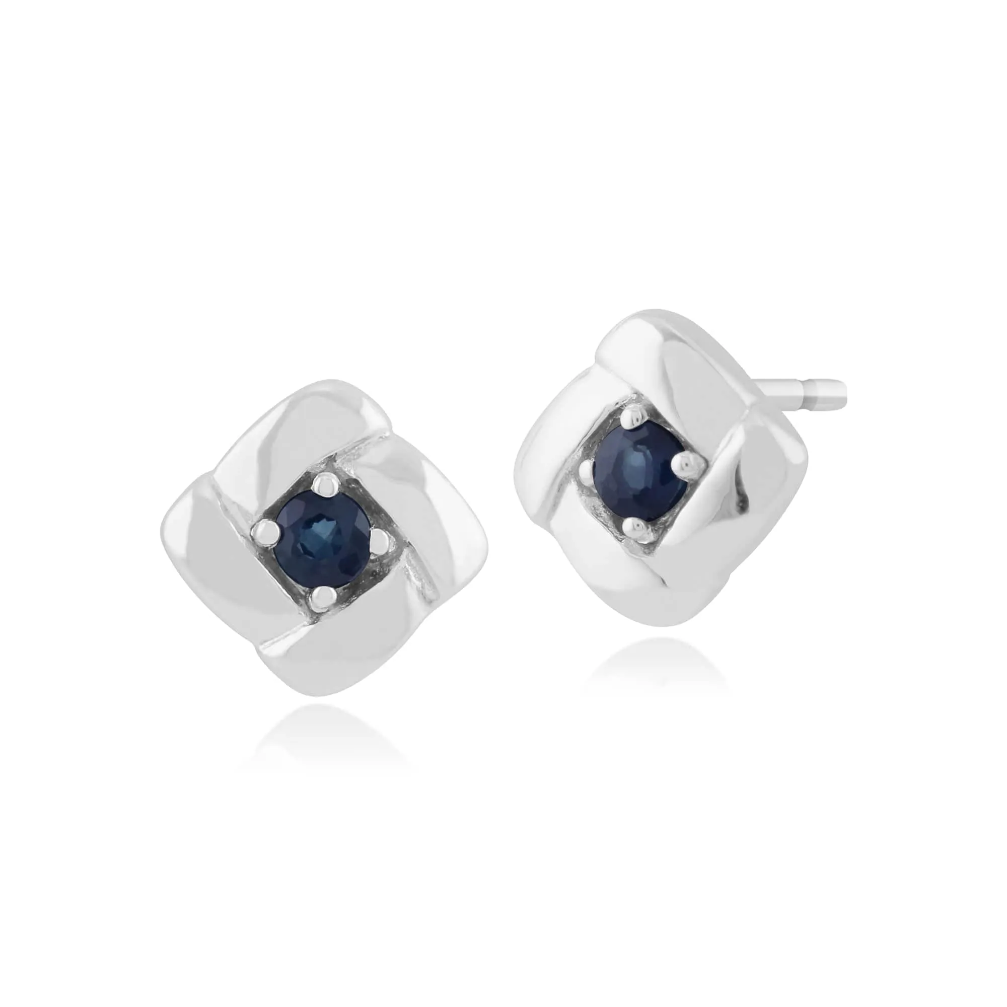 Classic Round Sapphire Square Crossover Stud Earrings in 925 Sterling Silver sold by Gemondo Jewellery