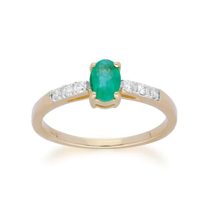 Gemondo 9ct Yellow Gold Emerald & Diamond Oval Cut Solitaire Ring sold by Gemondo Jewellery