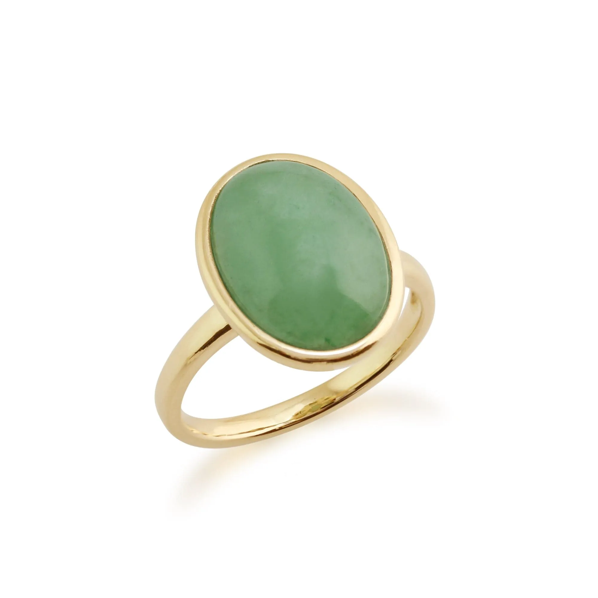 Classic Oval Dyed Green Jade Bezel Stud Earrings & Cocktail Ring Set in 9ct Yellow Gold sold by Gemondo Jewellery product image thumbnail 4