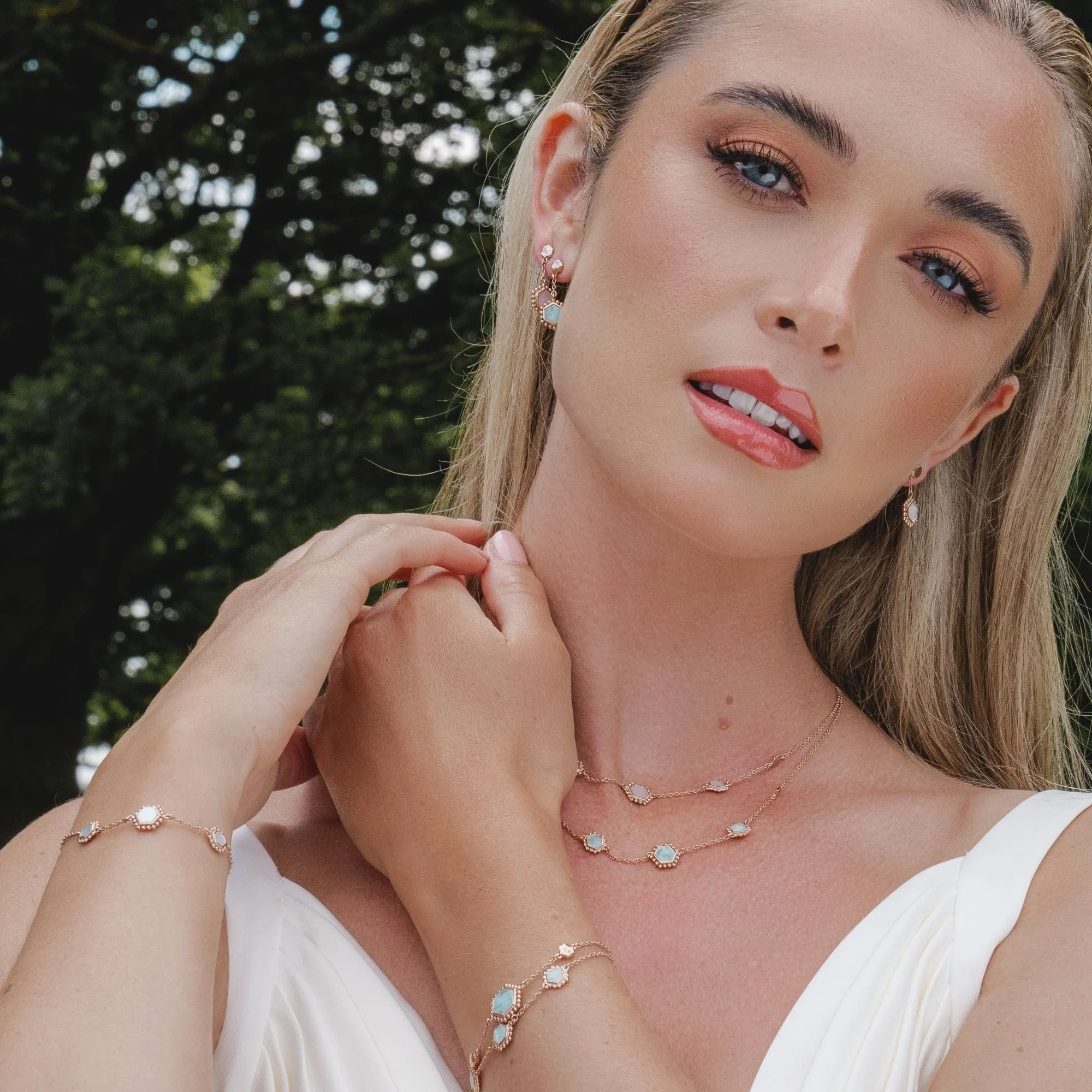 Amazonite Flat Slice Hex Bracelet in Rose Gold Plated Silver sold by Gemondo Jewellery product image thumbnail 2