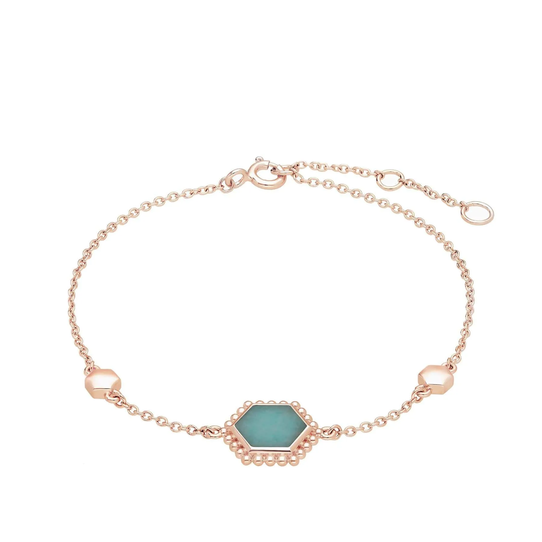 Amazonite Flat Slice Hex Bracelet in Rose Gold Plated Silver sold by Gemondo Jewellery