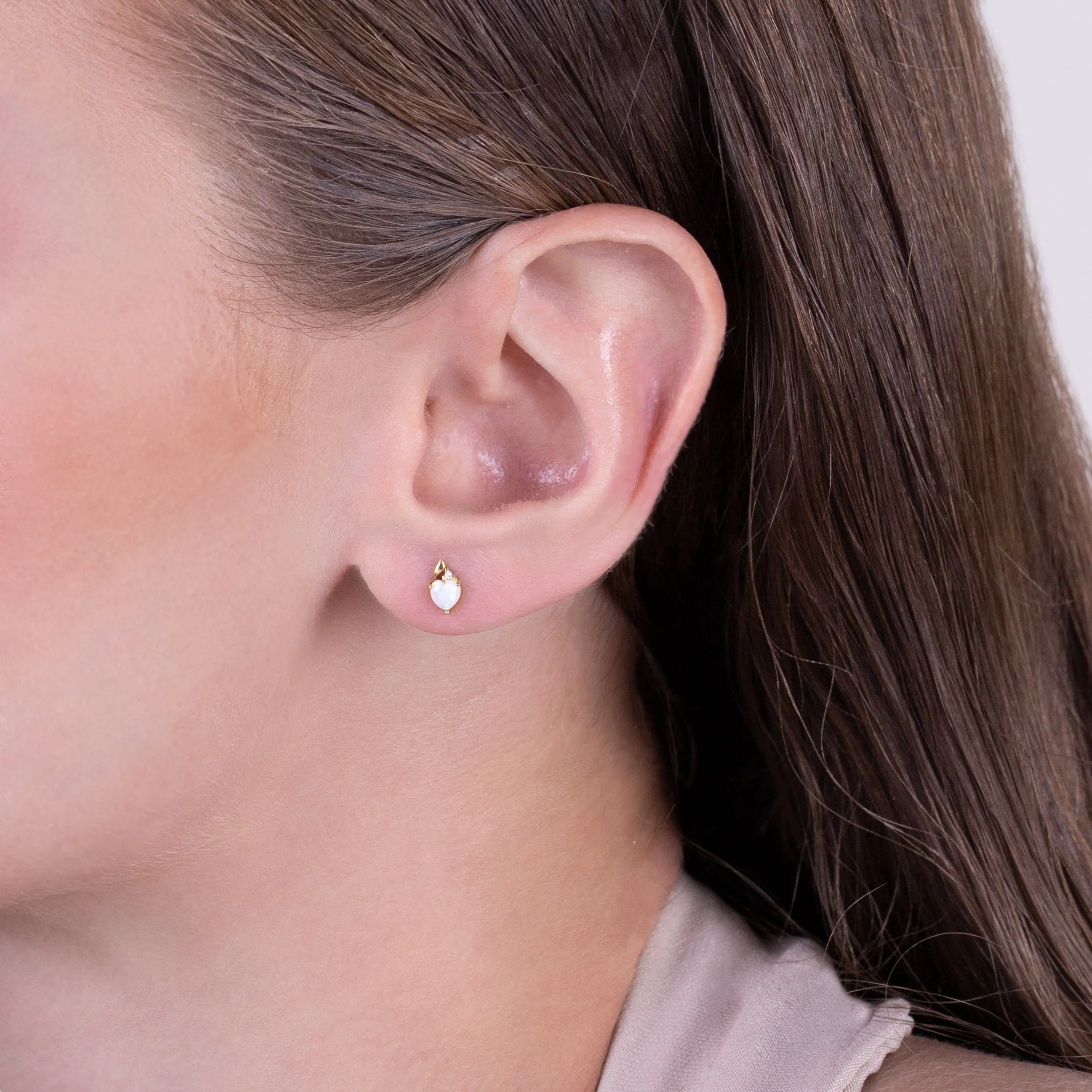 Classic Heart Opal & Diamond Stud Earrings in 9ct Yellow Gold sold by Gemondo Jewellery product image thumbnail 2