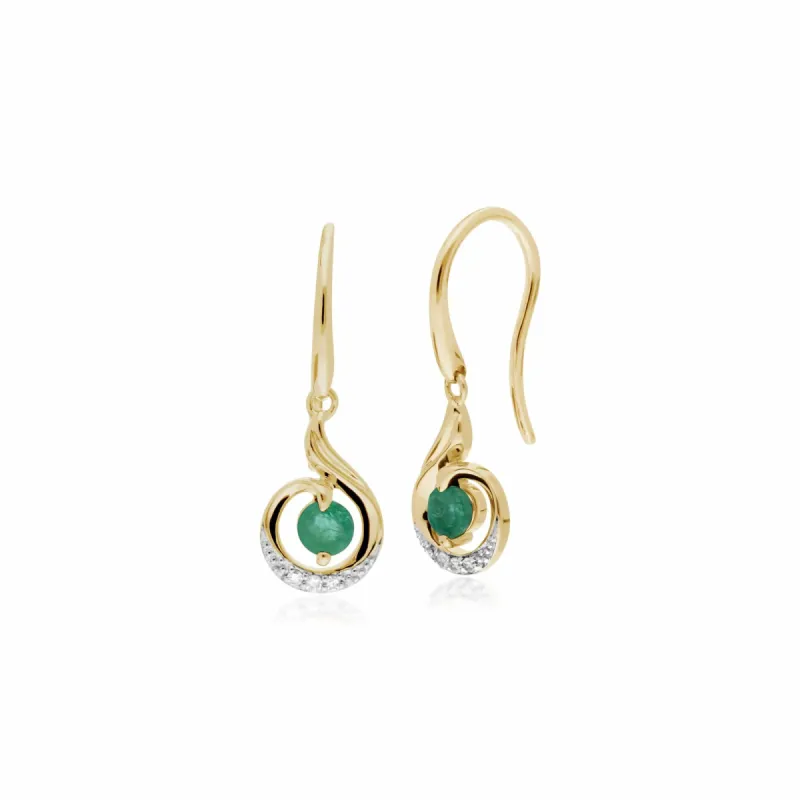 Gemondo 9ct Yellow Gold Emerald & Diamond Spiral Drop Earrings sold by Gemondo Jewellery