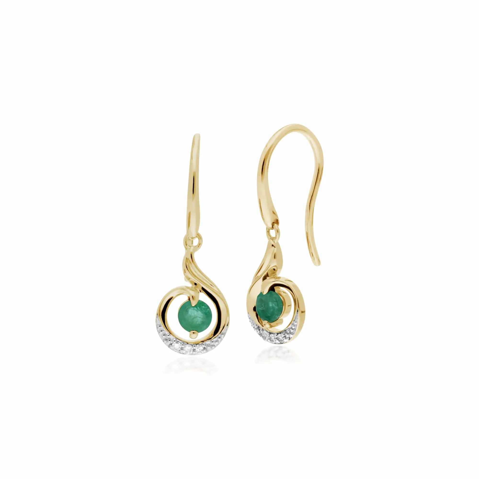 Gemondo 9ct Yellow Gold Emerald & Diamond Spiral Drop Earrings sold by Gemondo Jewellery