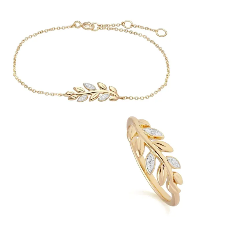 O Leaf Diamond Bracelet & Ring Set in 9ct Yellow Gold sold by Gemondo Jewellery