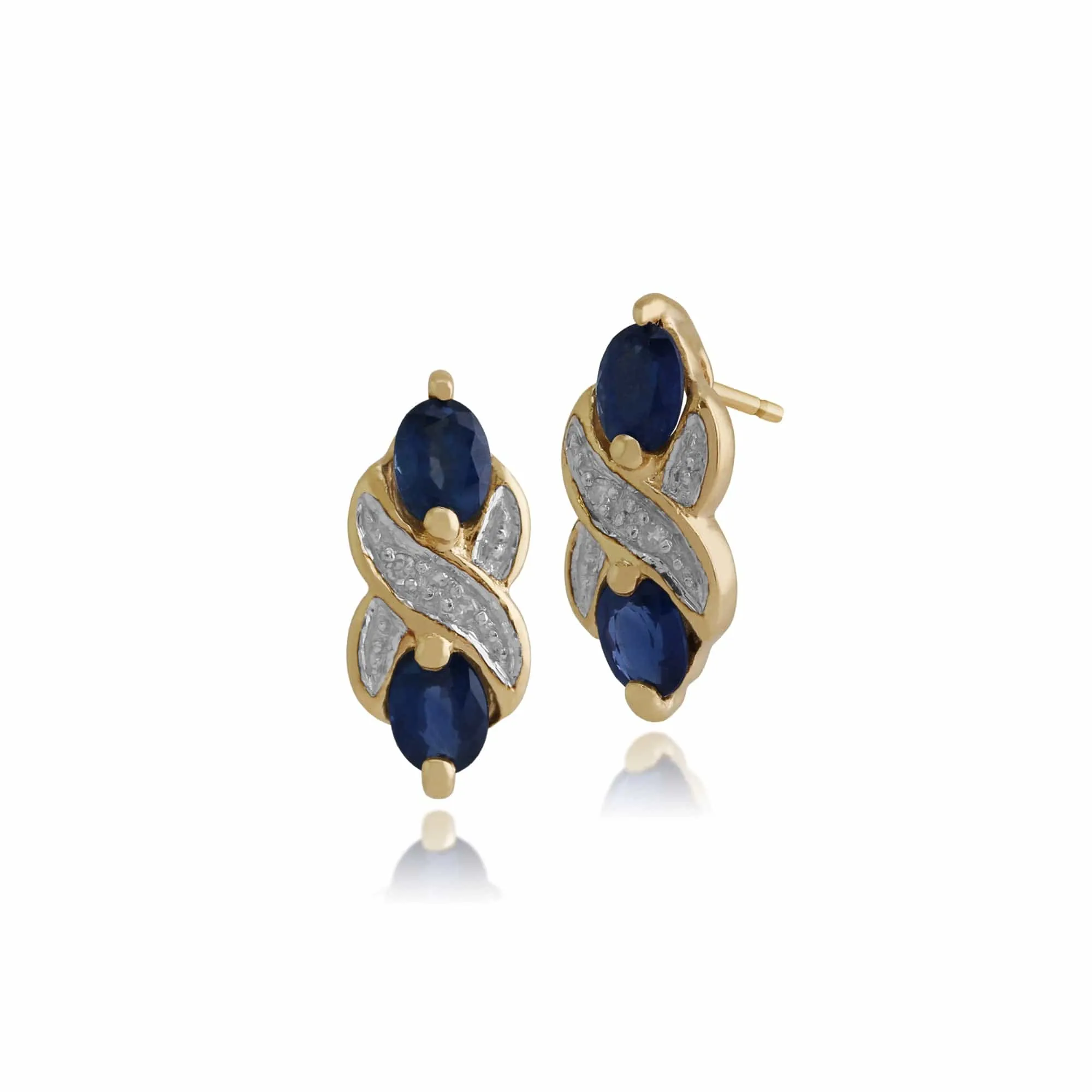 Classic Oval Light Blue Sapphire & Diamond Drop Earrings in 9ct Yellow Gold sold by Gemondo Jewellery