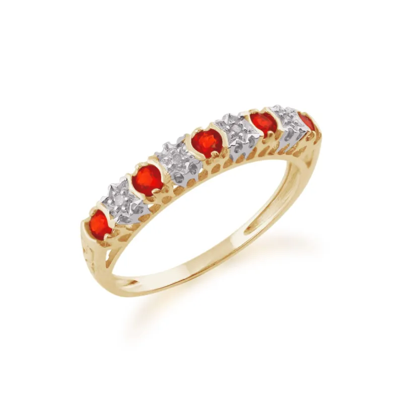 Classic Round Fire Opal & Diamond Half Eternity Ring in 9ct Yellow Gold sold by Gemondo Jewellery