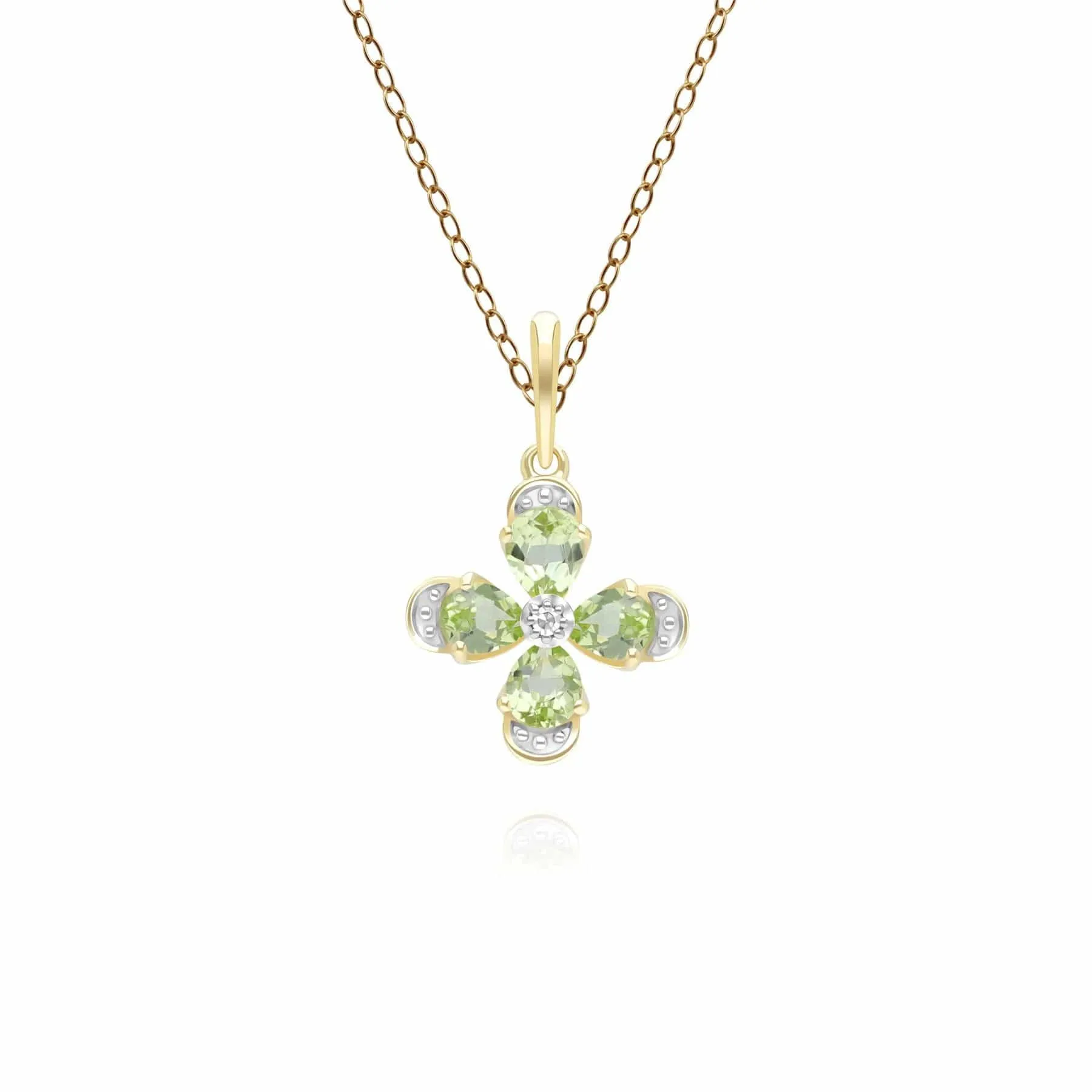 Floral Peridot & Diamond Pendant Necklace in 9ct Yellow Gold sold by Gemondo Jewellery
