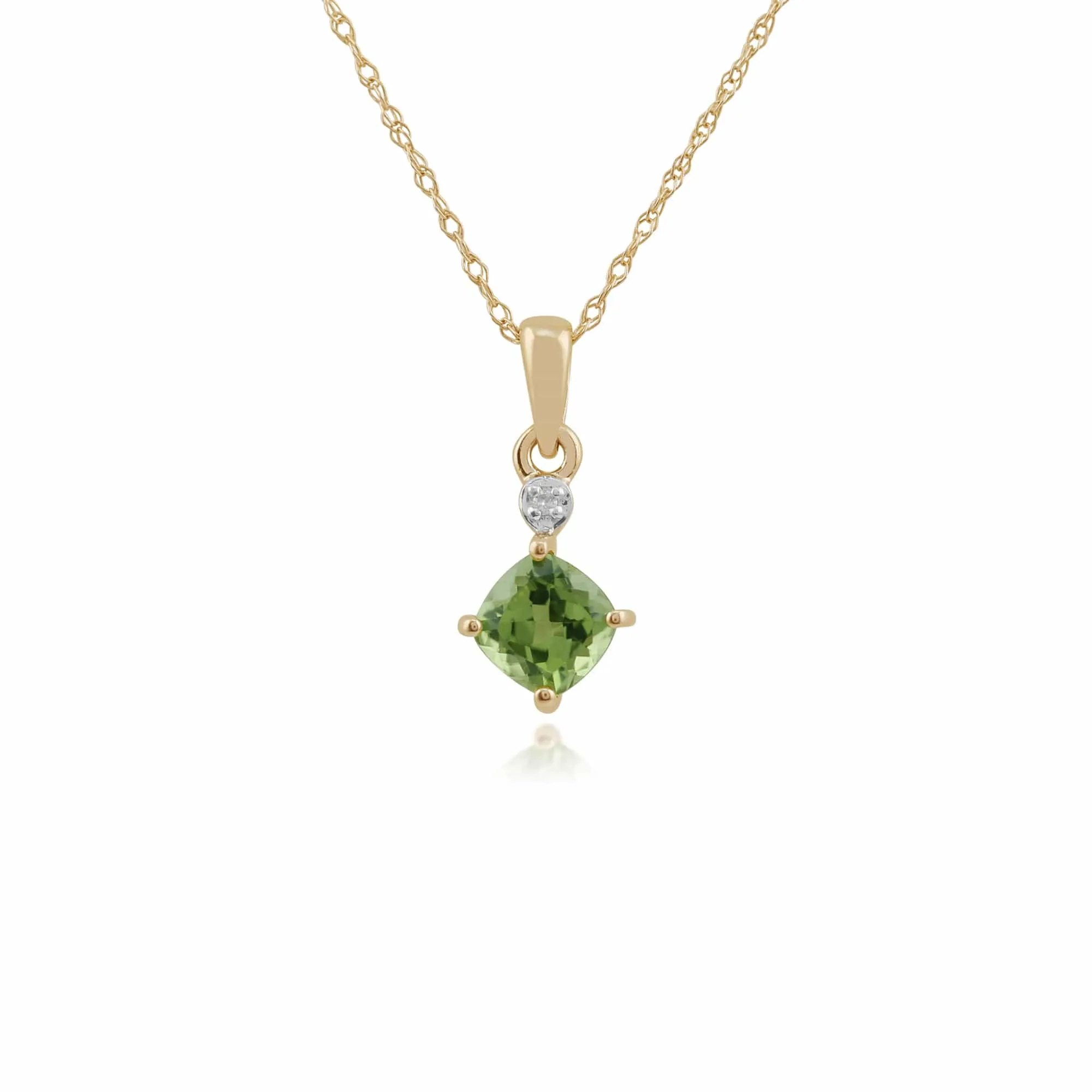 Classic Square Peridot & Diamond Pendant in 9ct Yellow Gold sold by Gemondo Jewellery