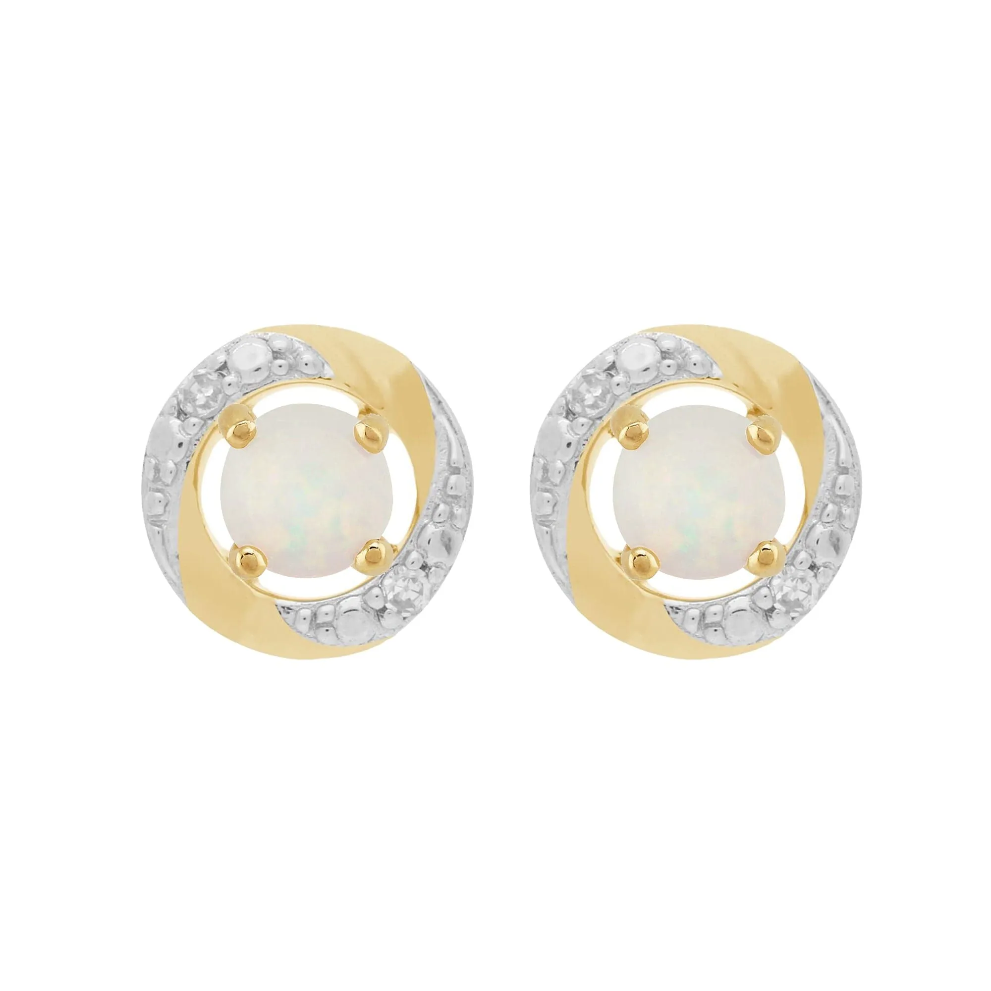 Classic Round Opal Studs with Detachable Diamond Halo Ear Jacket in 9ct Yellow Gold sold by Gemondo Jewellery
