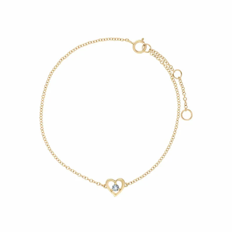 Classic Aquamarine Love Heart Bracelet in 9ct Yellow Gold sold by Gemondo Jewellery