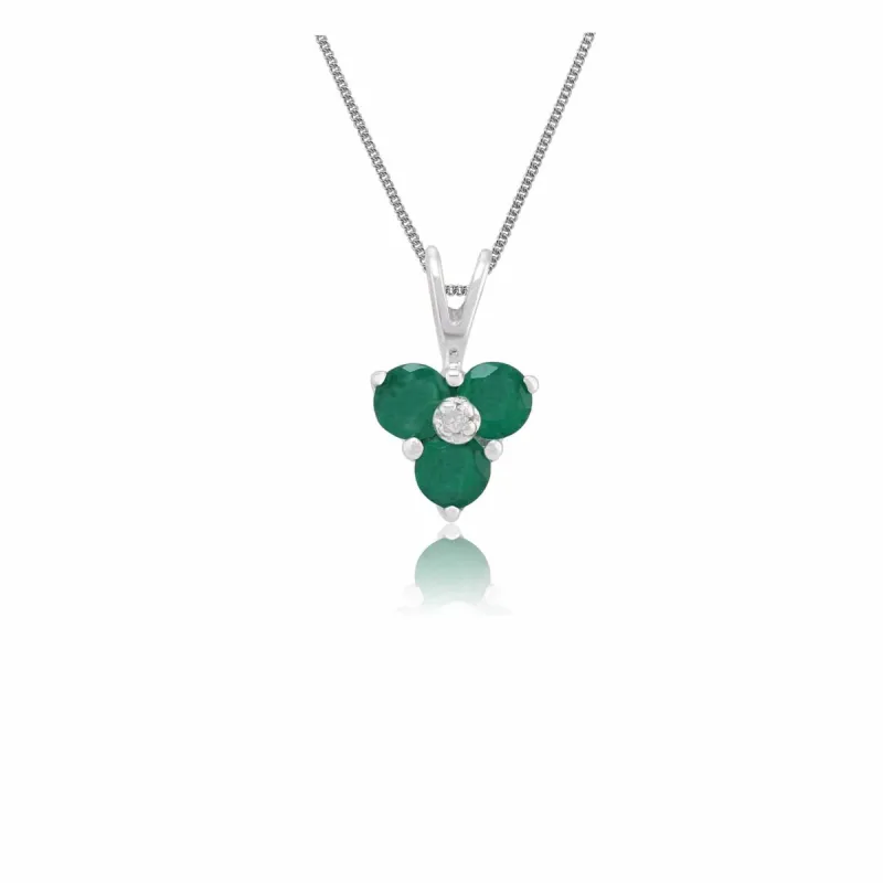 Classic Round Emerald & Diamond Cluster Pendant in 9ct White Gold sold by Gemondo Jewellery