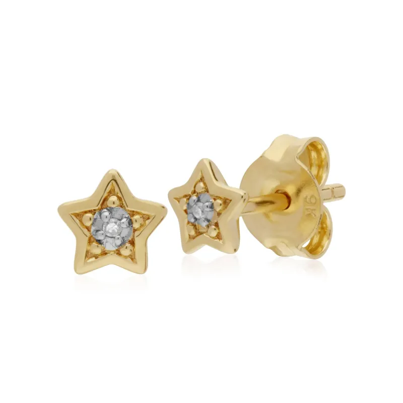 Classic Single Stone Round Diamond Star Stud Earrings in 9ct Yellow Gold sold by Gemondo Jewellery