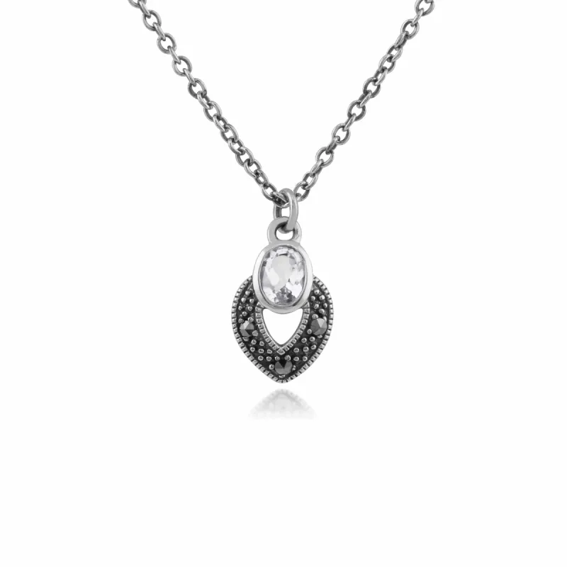 Gemondo Sterling Silver Art Deco Clear Topaz & Marcasite Necklace sold by Gemondo Jewellery
