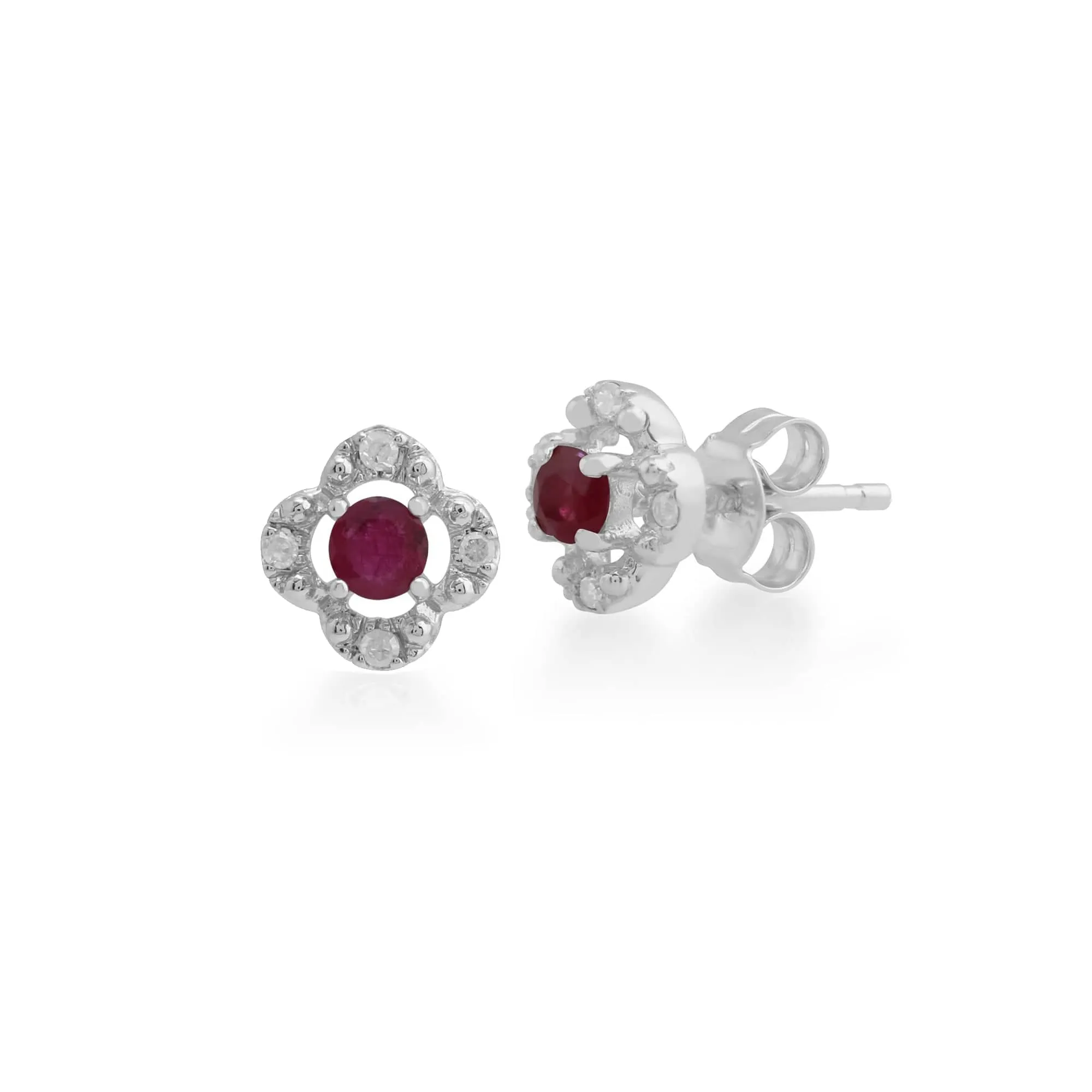 Gemondo 9ct White Gold 0.28ct Ruby & Diamond Floral Stud Earrings sold by Gemondo Jewellery