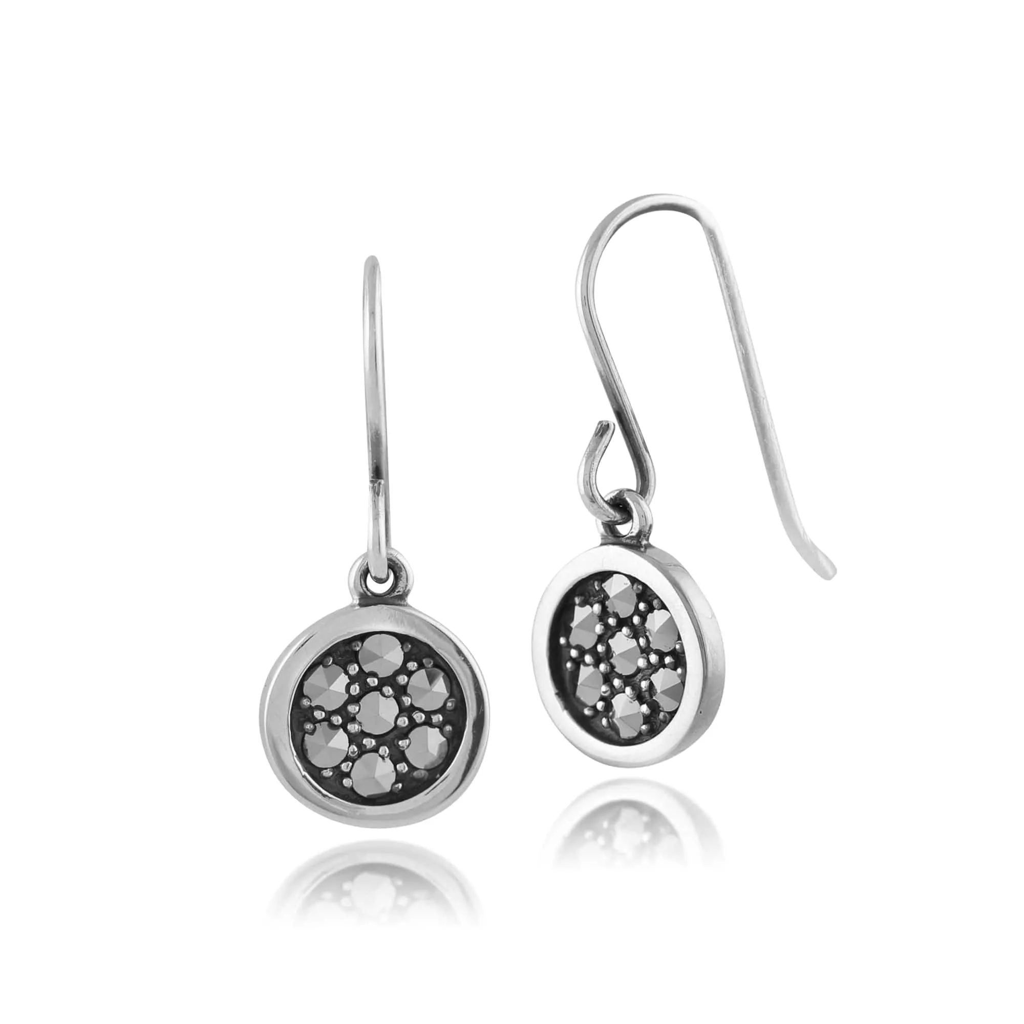 Classic Round Pave Set Marcasite Drop Earrings in 925 Sterling Silver sold by Gemondo Jewellery