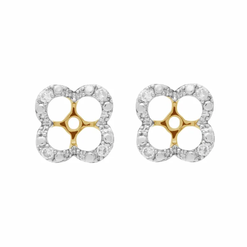 Floral Round Diamond Clover Shape Earrings Jacked in 9ct Yellow Gold sold by Gemondo Jewellery