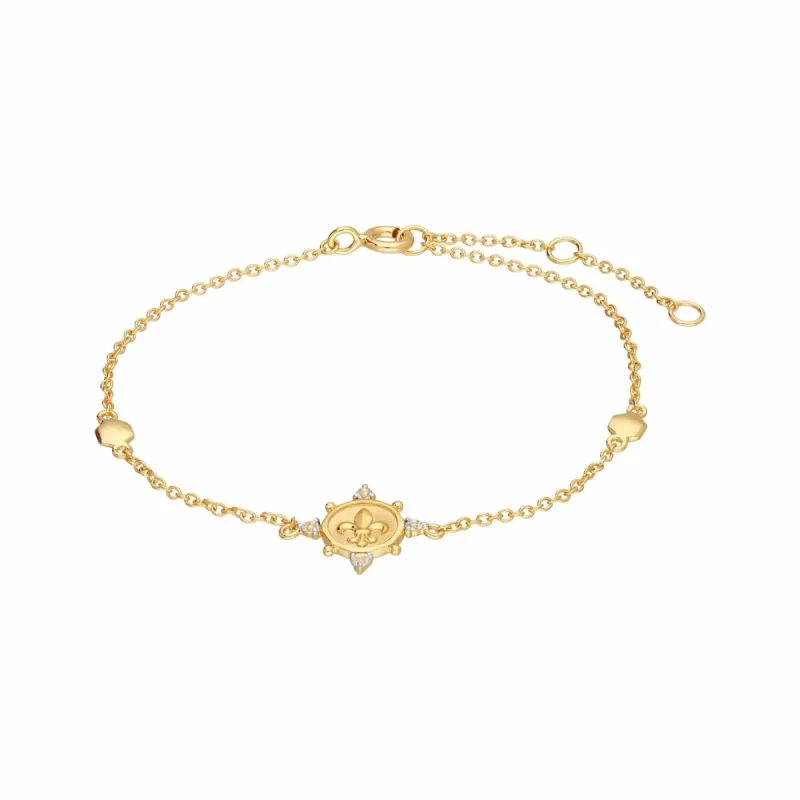 ECFEW™ White Topaz Fleur De Lis Coin Bracelet In 9ct Yellow Gold made by Gemondo Jewellery