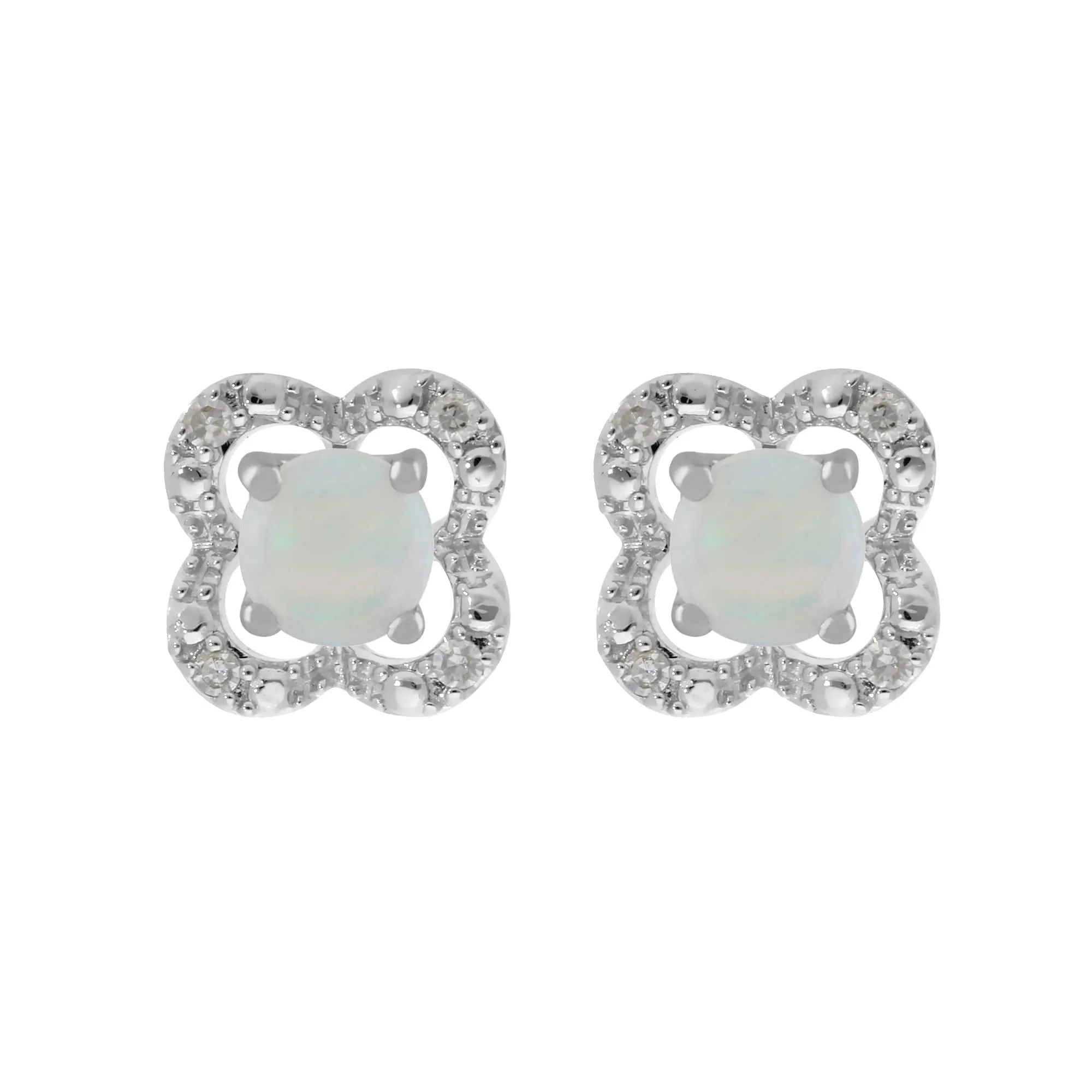 Classic Round Opal Studs with Detachable Diamond Flower Ear Jacket in 9ct White Gold sold by Gemondo Jewellery