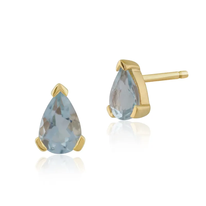 Classic Pear Aquamarine Stud Earrings in 9ct Yellow Gold sold by Gemondo Jewellery