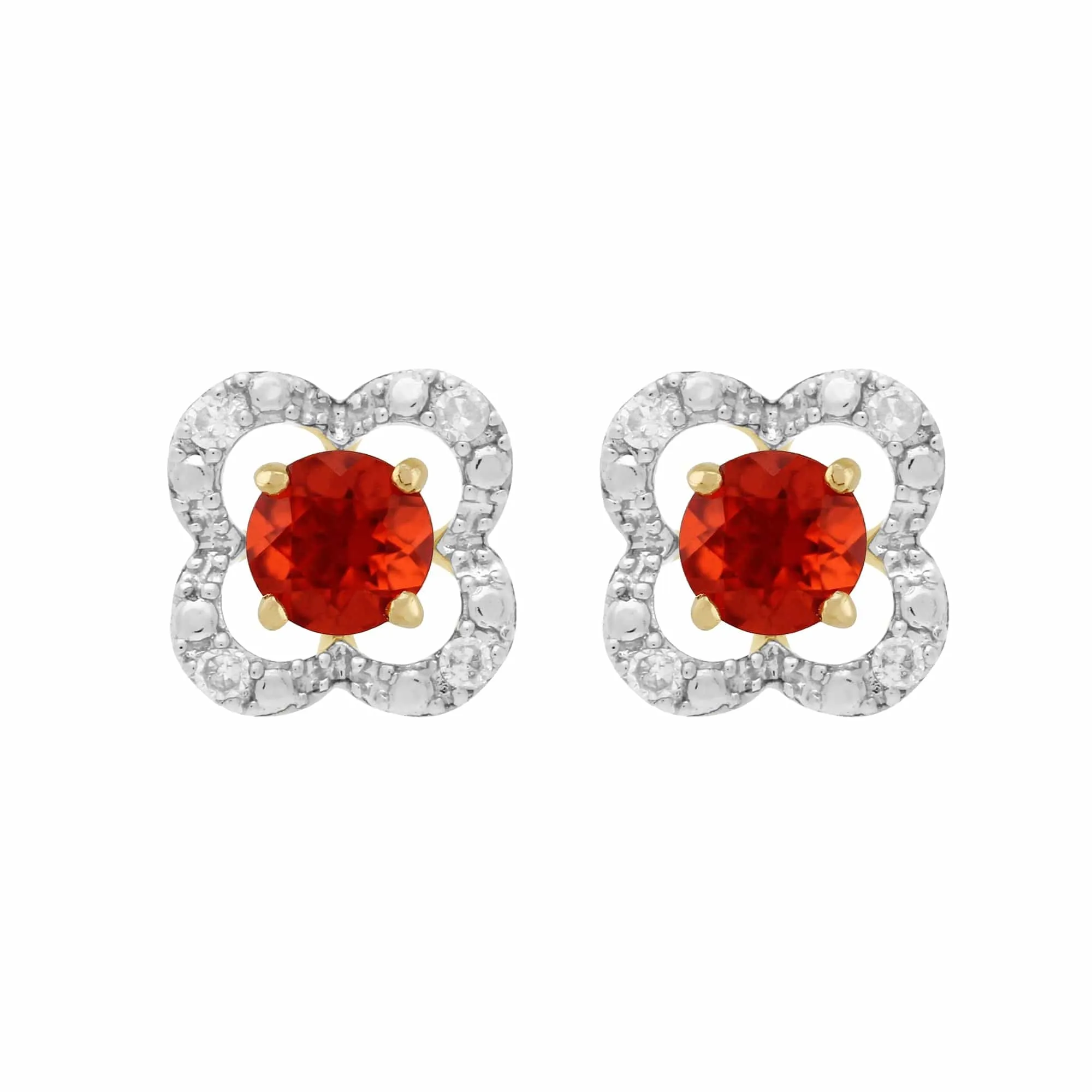 Classic Fire Opal Stud Earrings with Detachable Diamond Floral Ear Jacket in 9ct Gold sold by Gemondo Jewellery