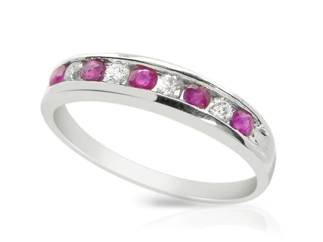 9ct White Gold 0.29ct Natural Ruby & Diamond Half Eternity Ring sold by Gemondo Jewellery