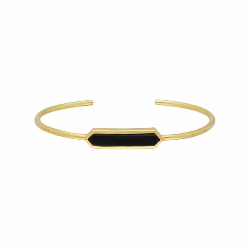 Geometric Prism Black Onyx Bangle in Gold Plated Silver sold by Gemondo Jewellery
