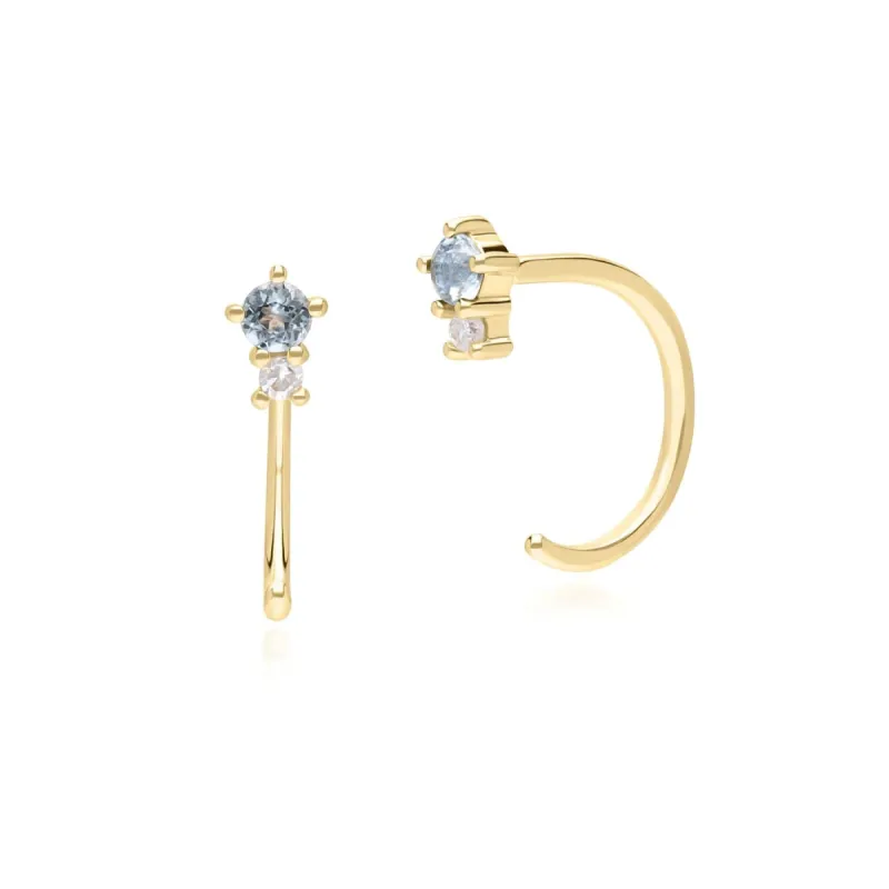 Modern Classic Sky Blue Topaz & Diamond Pull Through Hoop Earrings in 9ct Yellow Gold sold by Gemondo Jewellery