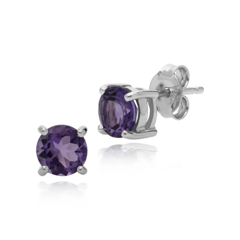 Essential Round Amethyst Claw Set Stud Earrings in 925 Sterling Silver sold by Gemondo Jewellery