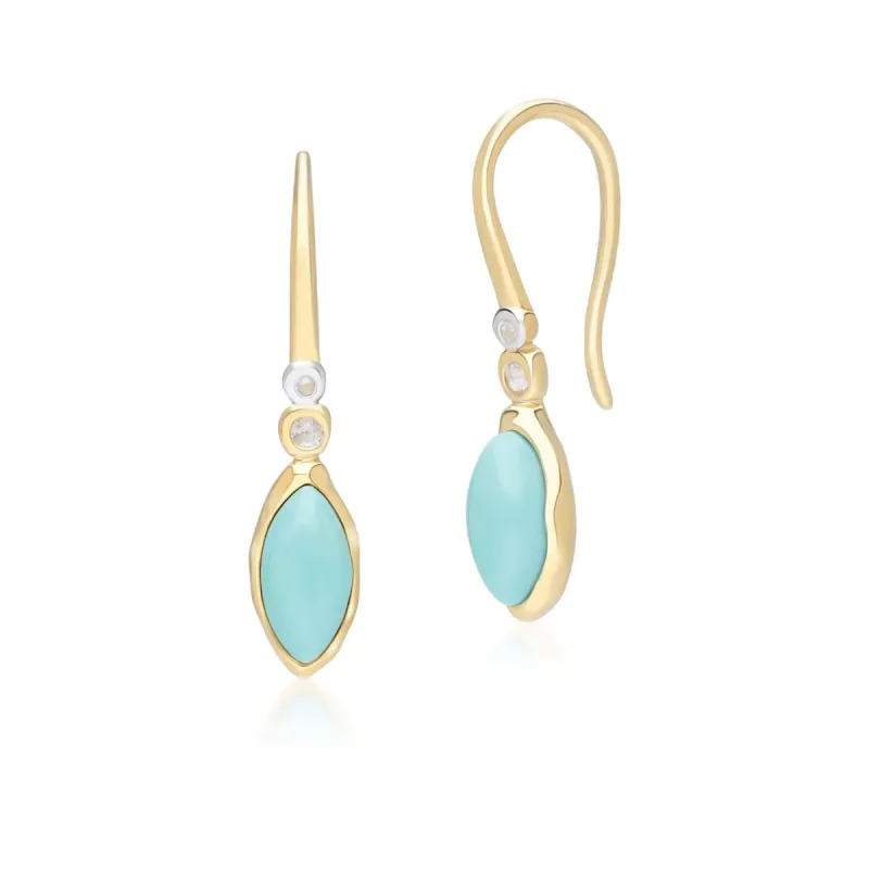Irregular Marquise Turquoise & Topaz  Drop Earrings In 18ct Gold Plated SterlIng Silver sold by Gemondo Jewellery