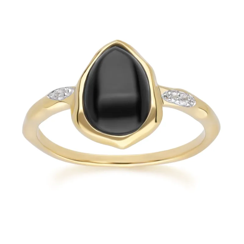 Irregular Black Onyx & Topaz Ring In 18ct Gold Plated SterlIng Silver sold by Gemondo Jewellery