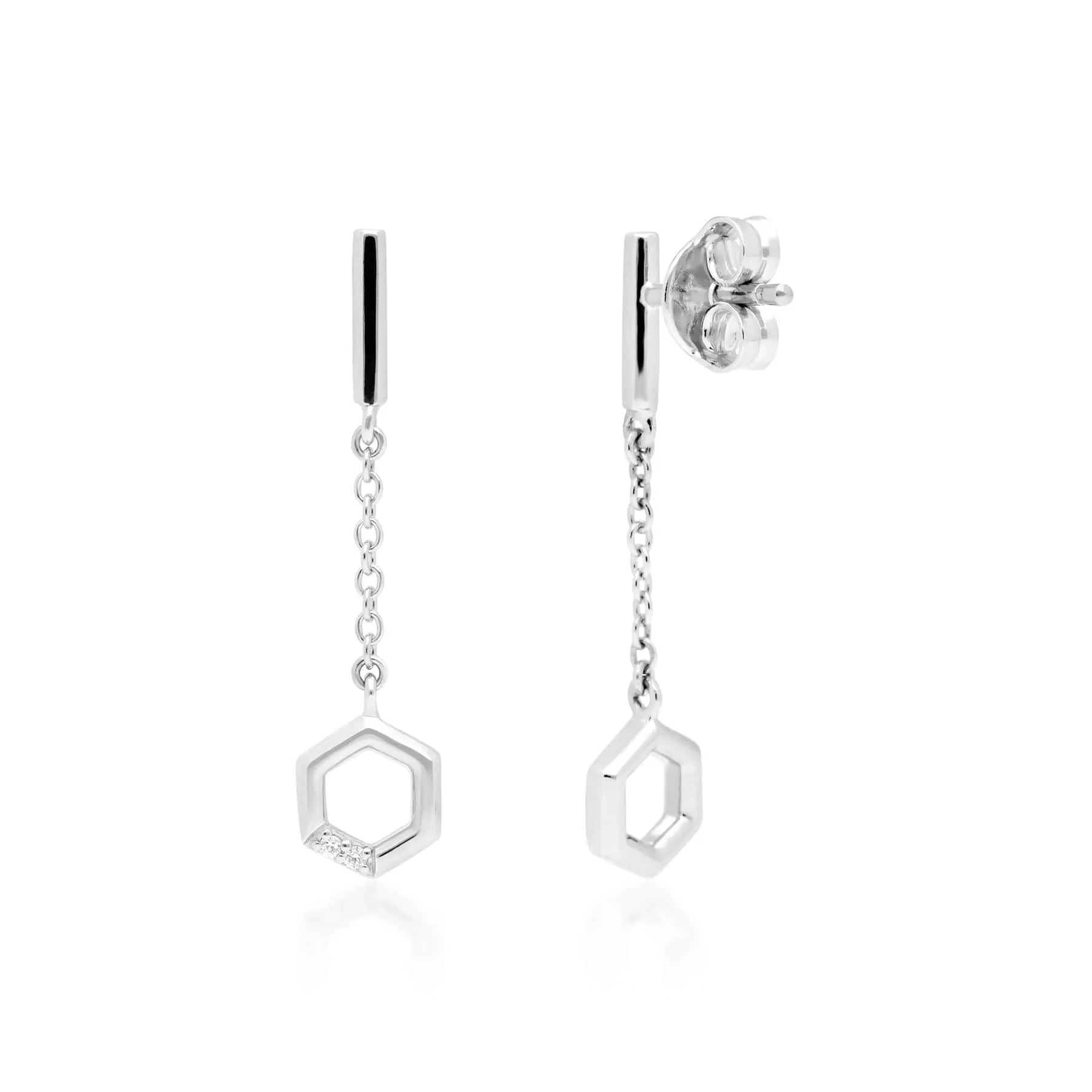 Diamond Pave Hexagon Dangle Drop Earrings in 9ct White Gold sold by Gemondo Jewellery product image thumbnail 2