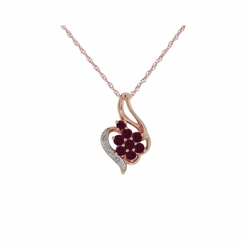 Floral Round Ruby & Diamond Pendant in 9ct Rose Gold sold by Gemondo Jewellery