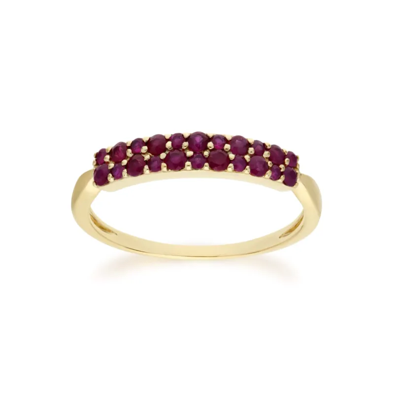 Contemporary 0.41ct Pavé Ruby Cluster Ring in 9ct Yellow Gold sold by Gemondo Jewellery