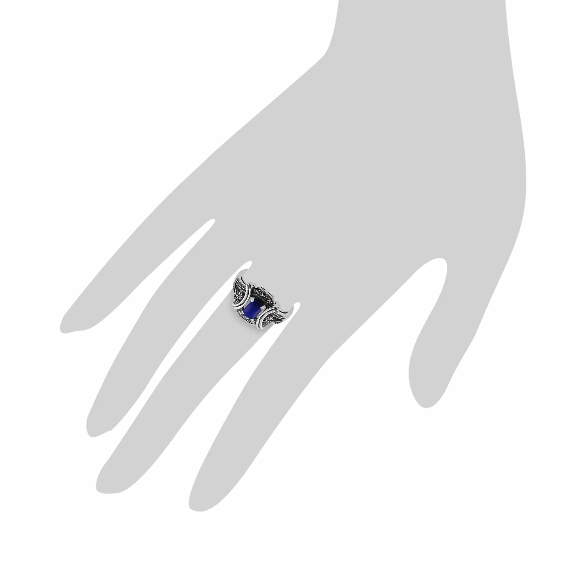 Gemondo 925 Sterling Silver 0.52ct Lapis Lazuli & Marcasite Art Deco Ring sold by Gemondo Jewellery product image thumbnail 3